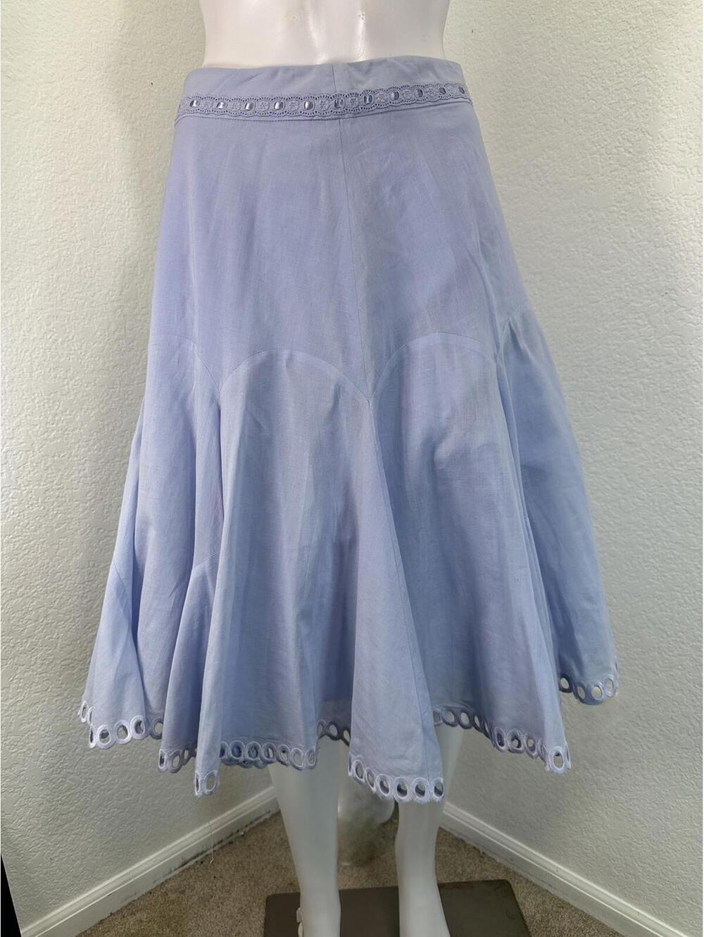 Sz 4 Antonio Melani Lt Blue Eyelet Skirt Midi Godets Flared A-line Prairie